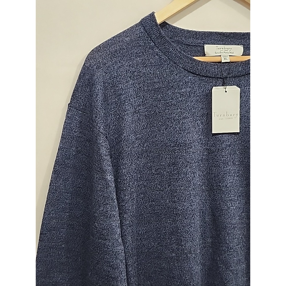 Turnbury NWT‎ Extra Fine Merino Wool Sweater Mens XL Dark Blue Round Neck Soft - Picture 3 of 12